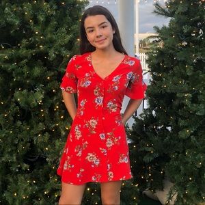red flower summery dress